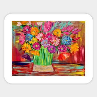 Bright and colorful abstract flowers in a large vase Sticker